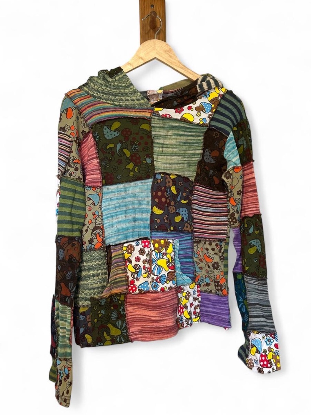 Kathmandu Multicolor Mushroom Patchwork Hooded Sweatshirt